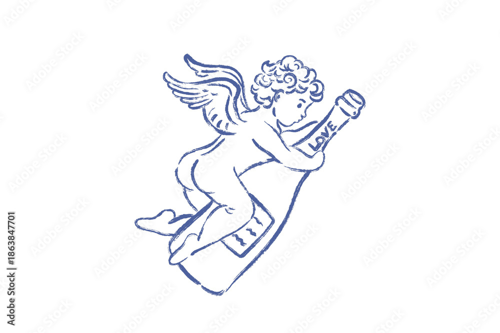 Naklejka premium Vintage hand drawn cupid angel sketch for Valentine design