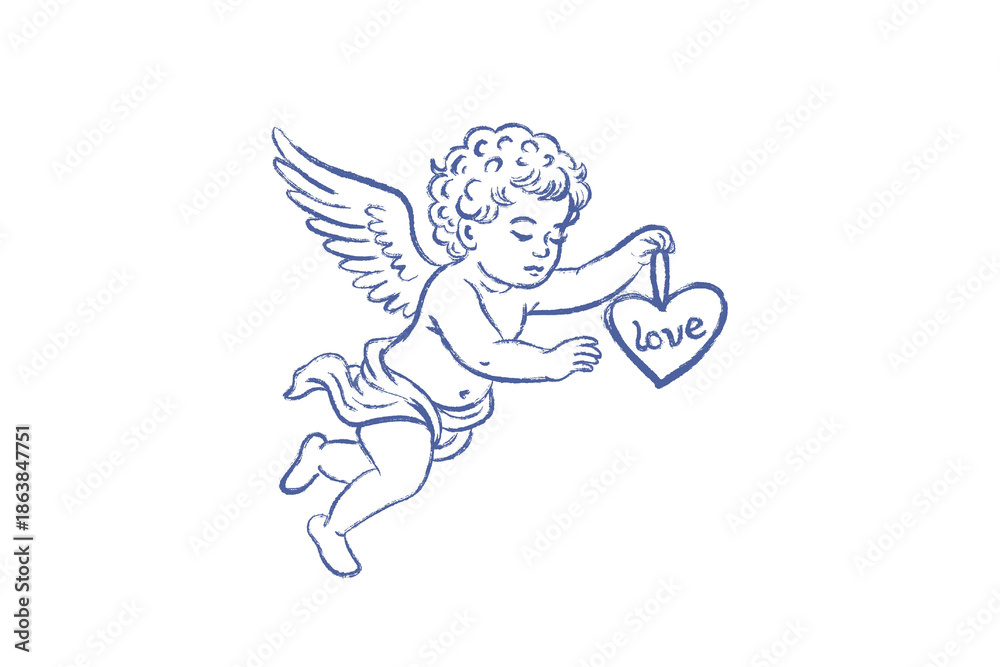 Obraz premium Vintage hand drawn cupid angel sketch for Valentine design