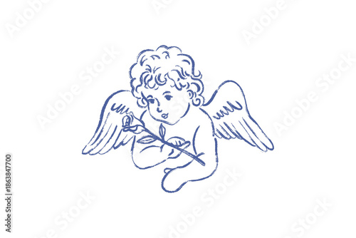 Vintage hand drawn cupid angel sketch for Valentine design