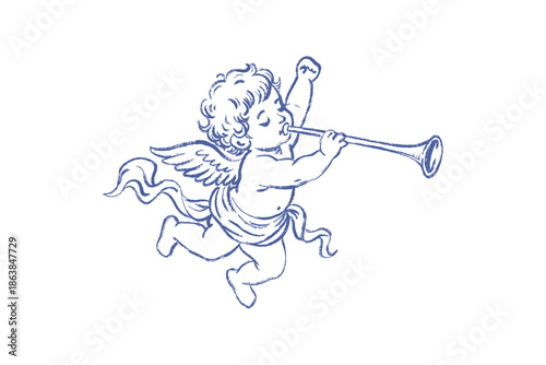 Vintage hand drawn cupid angel sketch for Valentine design