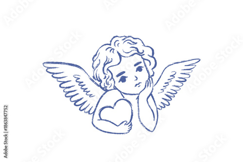 Vintage hand drawn cupid angel sketch for Valentine design