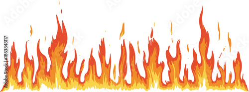 Flames in vibrant fiery style with orange and yellow colors in digital illustration for warning signs