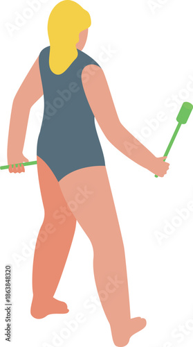 Rhythmic gymnast holding clubs during her performance, showcasing grace and skill