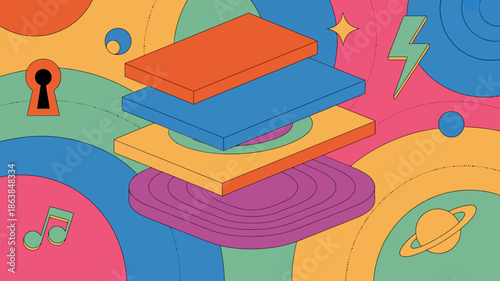 Stack of books with education icons colorful learning concept illustration