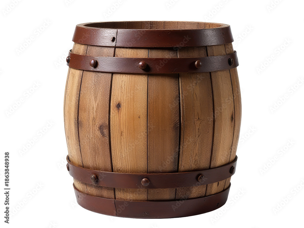 Fototapeta premium A close-up view of a wooden barrel on a white background