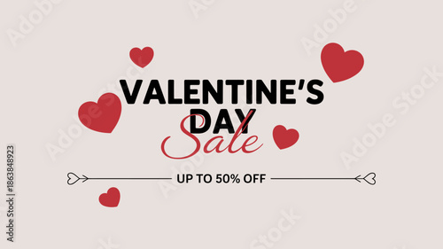 Valentine's day sale banner with hearts and discount offer
