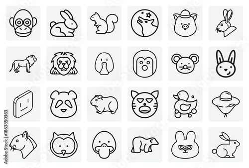 A Menagerie Of Animal Faces – From The Farm Pig And Duck To The Wild Lion And Panda