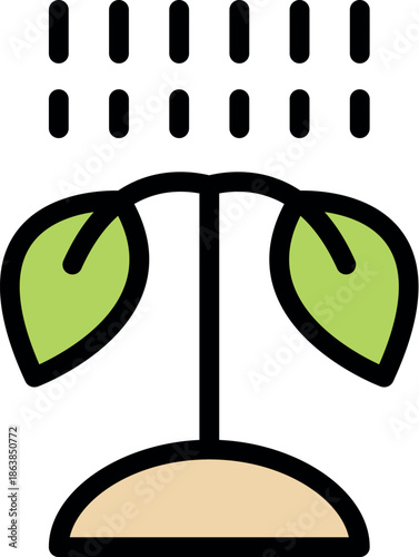 Small plant with two leaves growing under artificial light, symbolizing indoor or hydroponic cultivation