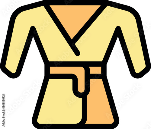 Traditional japanese clothing, a yellow kimono robe featuring an orange belt, symbolizes cultural heritage and timeless elegance
