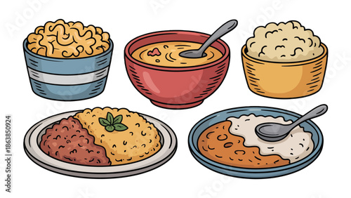 Culinary Harmony: A vibrant assortment of culinary delicacies, meticulously presented in bowls and plates, showcasing the art of food presentation and the joy of gastronomic experience.