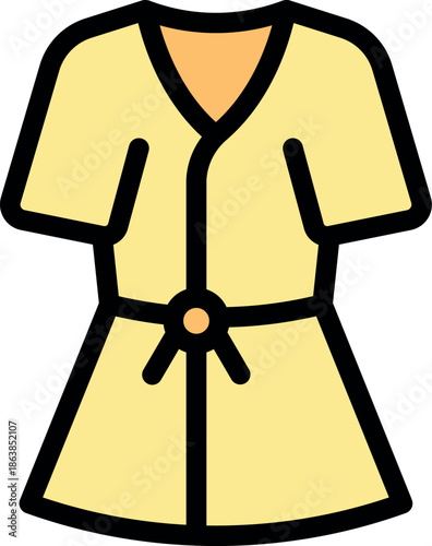 Comfortable yellow dressing gown featuring a belt and short sleeves, perfect for relaxing at home