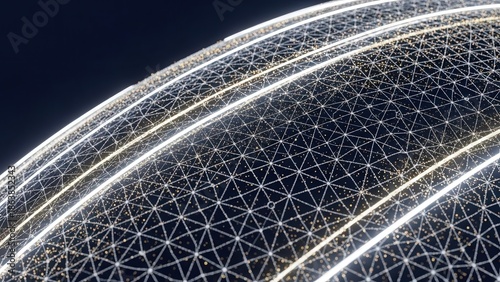 Curved futuristic wireframe surface with glowing edges
