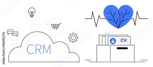 CRM concept. CRM integrates customer data with healthcare and recruitment applications. CRM software for managing workflows, enhancing user experience, and efficient communication. Business