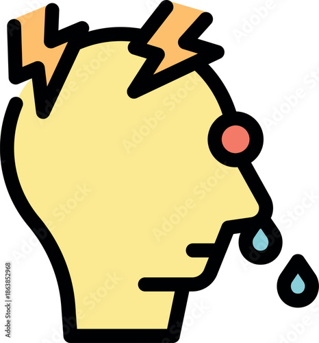 Person suffering from cold and flu symptoms, experiencing runny nose and headache