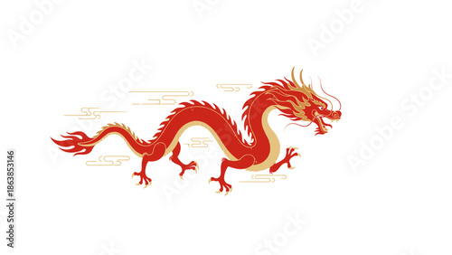 Red Chinese Dragon Symbol Isolated.