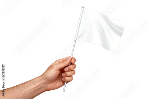 Hand Holding Small Blank White Flag Symbolizing Surrender or Peace