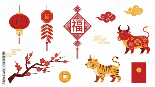 Chinese New Year Zodiac Tiger Elements.