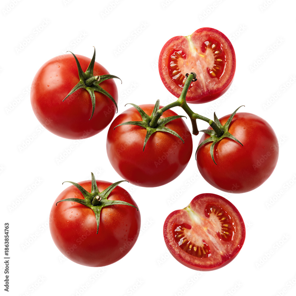Fototapeta premium Fresh ripe tomatoes with sliced halves