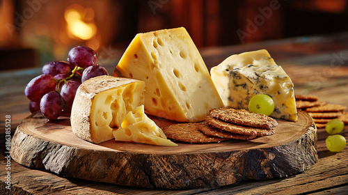 Artisanal Cheese Board with Grapes and Crackers for Fine Dining