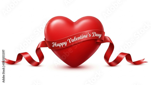 A large red heart with a ribbon that says Happy Valentine's Day