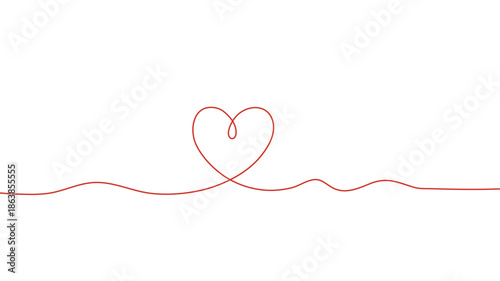 Horizontal red heart continuous line divider minimalist love vector illustration