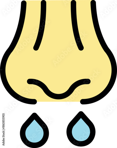 Cartoon nose dripping mucus, representing symptoms of rhinitis, flu, or allergy