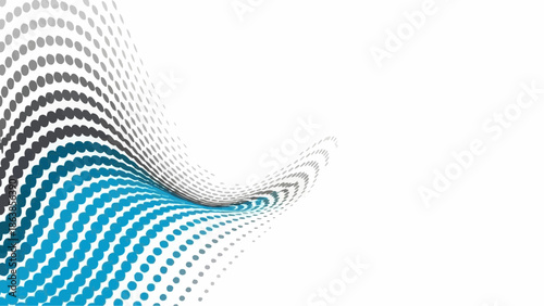 Dynamic wave of blue and gray dots on white background