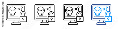 Cyber Attack Icon Different Style Outline Collection Set.