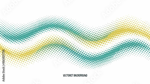 Gentle green and yellow wavy dotted lines flow across a clean white canvas, forming an elegant vector background.