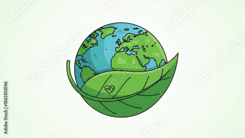 Earth wrapped in a green leaf symbolizing eco friendly and environmental conservation with sustainability and ecology and planet and nature and globe
