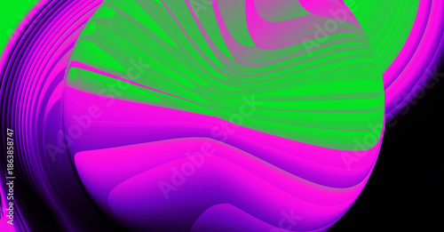 Bright violet, neon light green color background. Abstract liquid purple pink swirl circle. Glitch Art trippy digital device screen. Backdrop. Bubble. Covering texture. Card. wallpaper. Spiral pattern