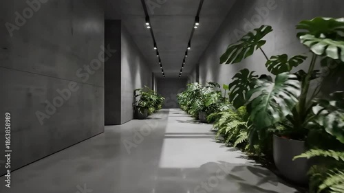 Elegant Interior With Plants In Modern Building, Greenery Adds Life To The Space