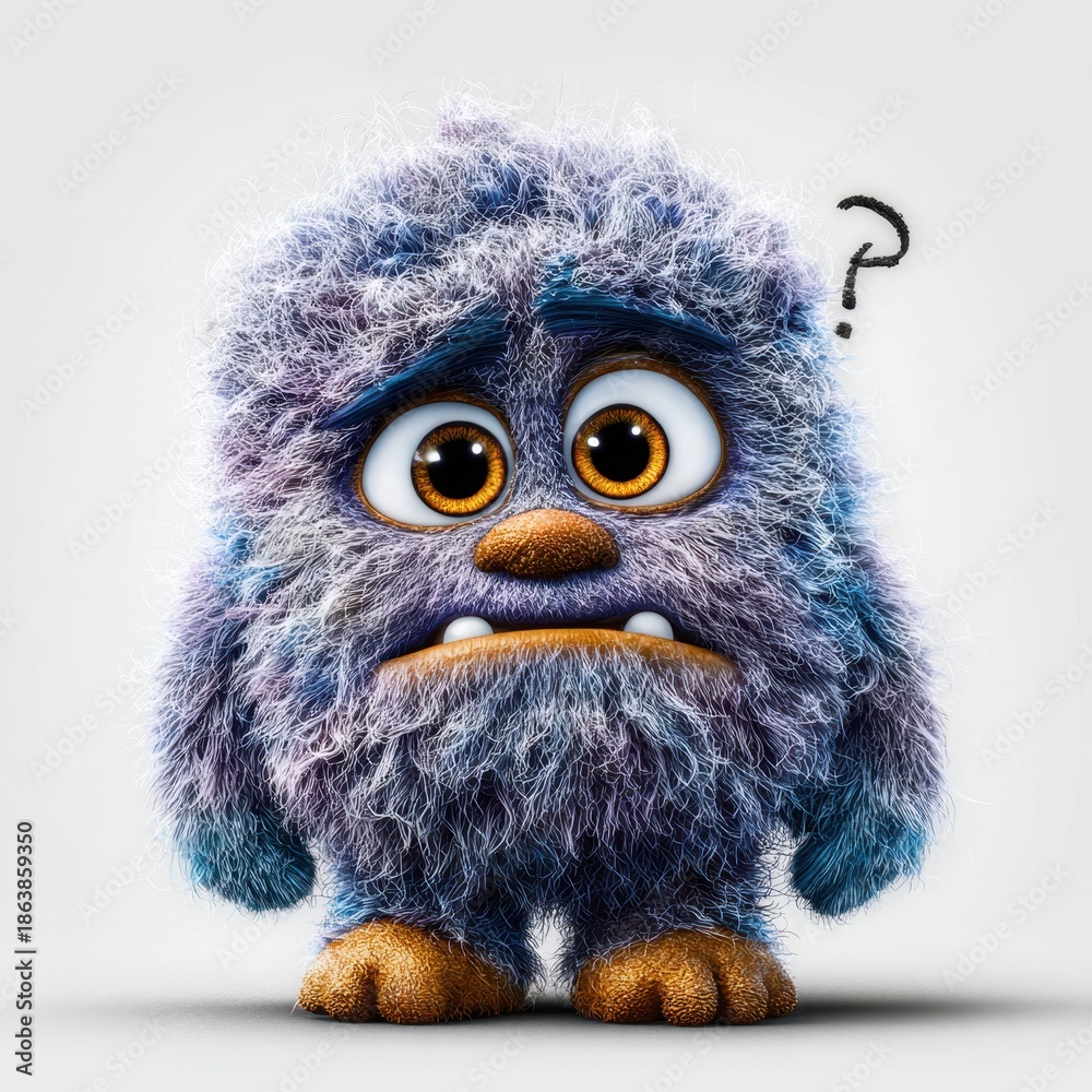 Obraz premium A confused, furry monster with a silly expression scratching its head in disbelief, set against a plain white background.