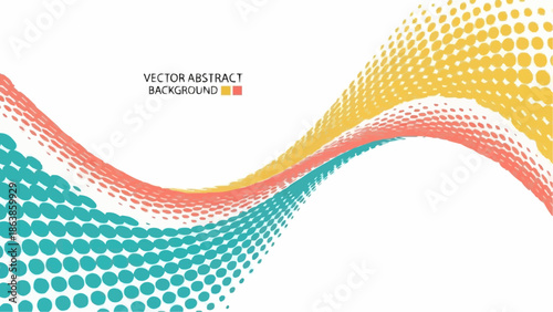 Dynamic abstract waves composed of colorful halftone dots create a vibrant modern vector background.
