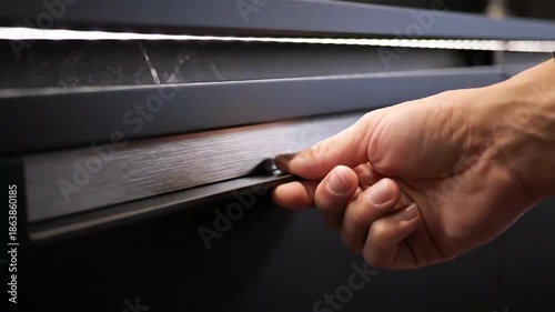 Elegant Kitchen Drawer Opening With Modern Design And Under Cabinet Lighting Close Up Slow Motion