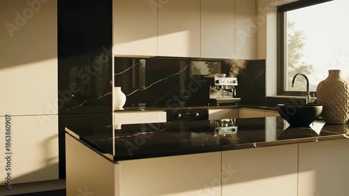 Elegant Kitchen Interior Design With Marble Accents And Modern Appliances In Warm Light