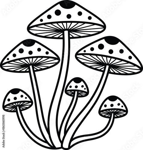 Black and white mushroom silhouette illustration vector set white background