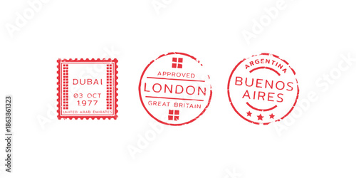 Vector set collection of different postmark and stamps illustration with transparent background for travel mail postal cards decorative communication elements design