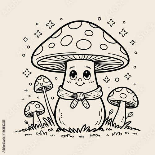 Black and white mushroom silhouette illustration vector set white background