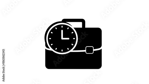 Business briefcase icon with clock symbol for time management concept.