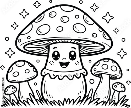 Black and white mushroom silhouette illustration vector set white background