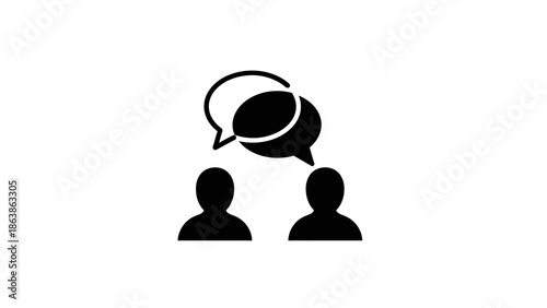 Simple human silhouettes with chat bubbles icon, social interaction and messaging concept, flat vector design