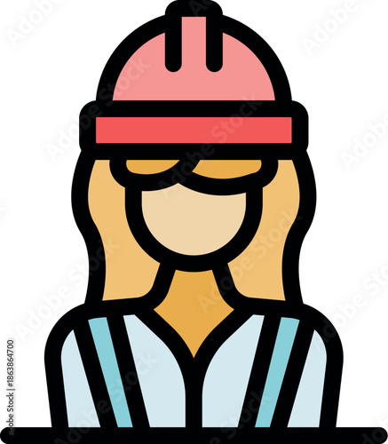 Portrait of a female construction worker wearing a protective helmet and uniform, symbolizing women in construction and industrial jobs