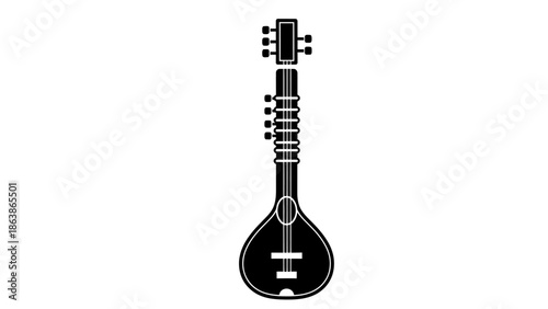 Indian Sitar musical instrument icon, traditional string instrument silhouette vector.