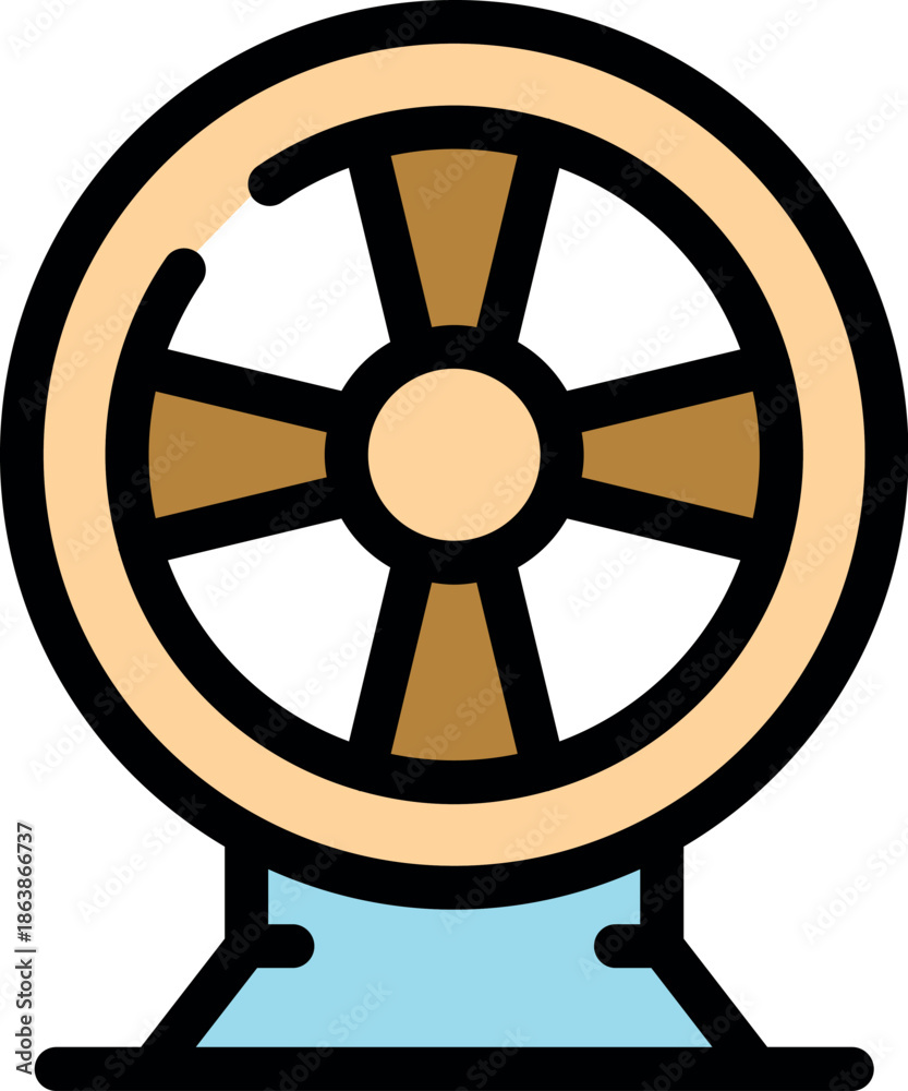 Obraz premium Cartoon water mill wheel rotating and generating clean energy, sustainable power generation