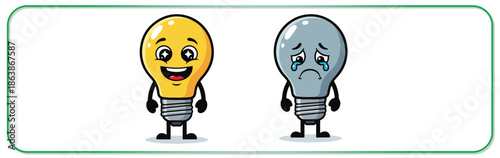 Contrasting lightbulbs show creative inspiration and failure