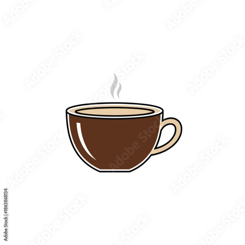 Hot Coffee Cup with Steam - Simple Icon Illustration on White Background