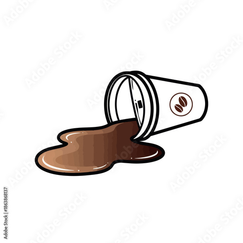 Spilled Coffee Cup Illustration - Brown Liquid Splash on White Background