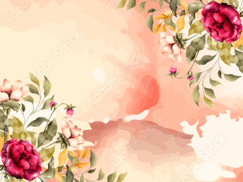 Luxurious watercolor floral background vector design with trendy banner frame, elegant decorative botanical illustration for invitations, posters and creative artwork