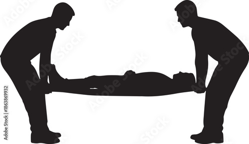 Medical icon emergency medical services and paramedics lifting a patient on a stretcher